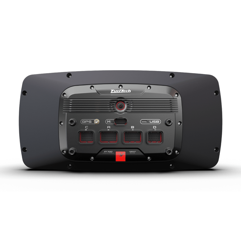 FuelTech FT700Plus ECU - Back has multiple automotive connector ports, USB port, GPS coax connector, and more! Compatible with FT600 wiring harness connectors. 