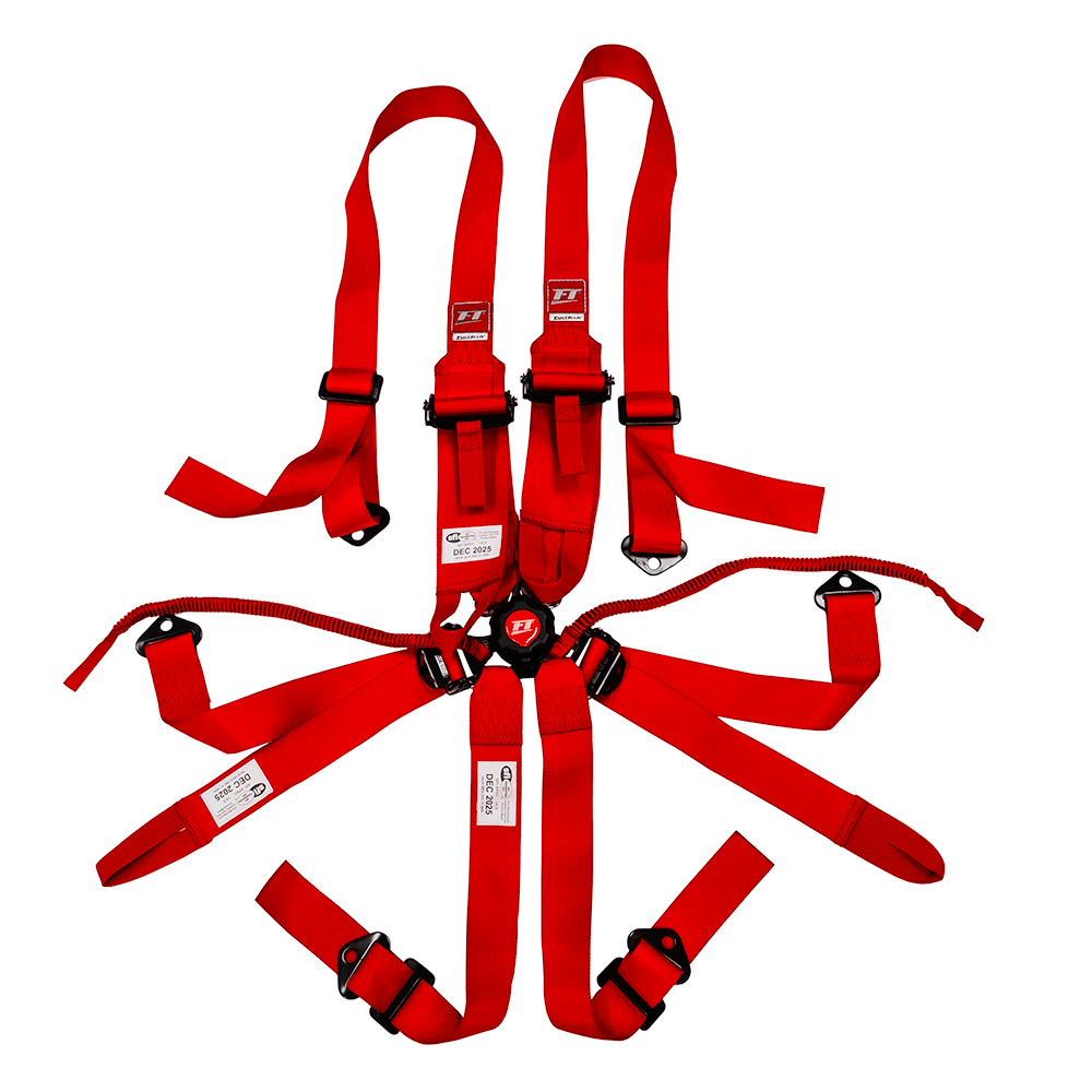 SFI Certified 5-Point Racing Harness - Red, Camlock, For F1/F2/STR Style Seats